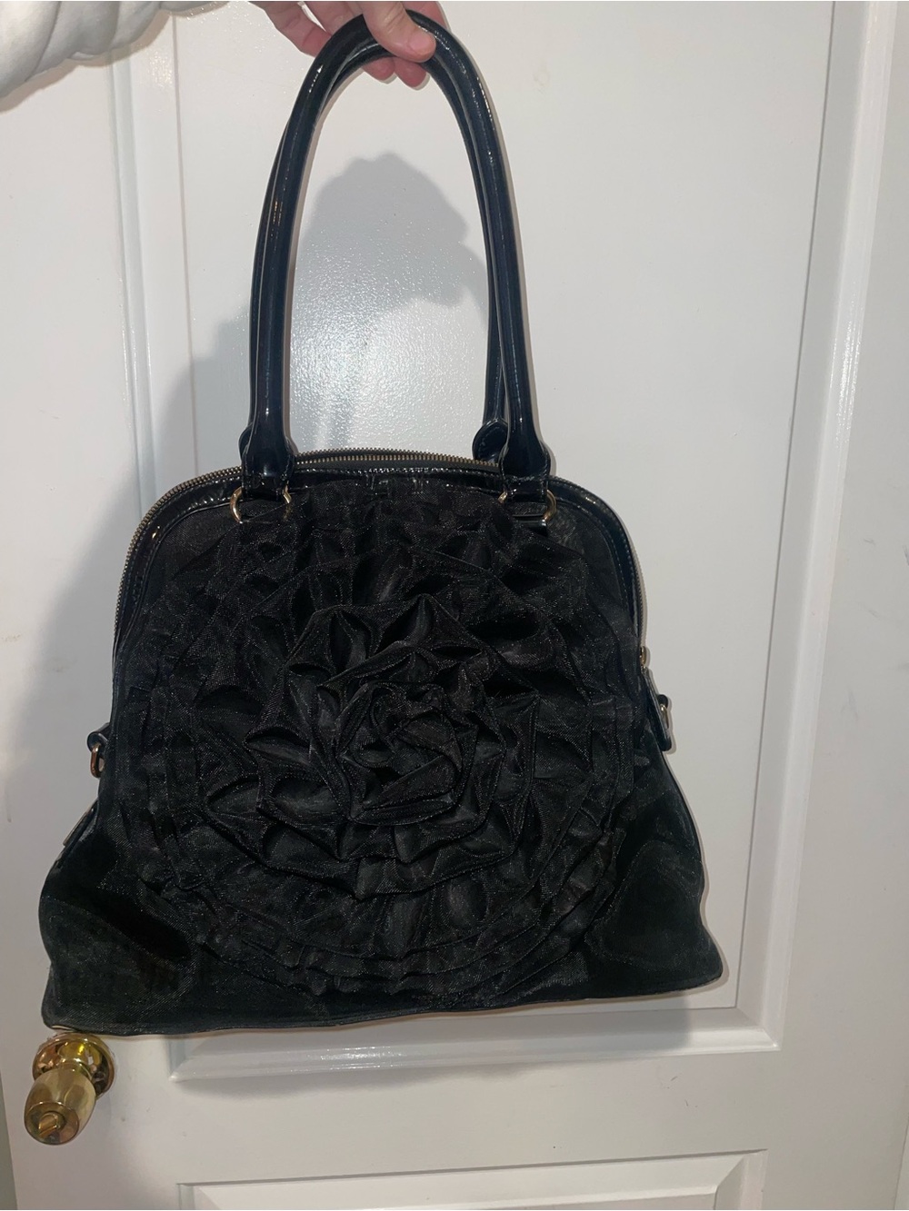 Valentino Garavani Petale Dome Tote Black Floral Appliqué Flower Tulle Mesh Bag🖤 - Picture 14 of 16